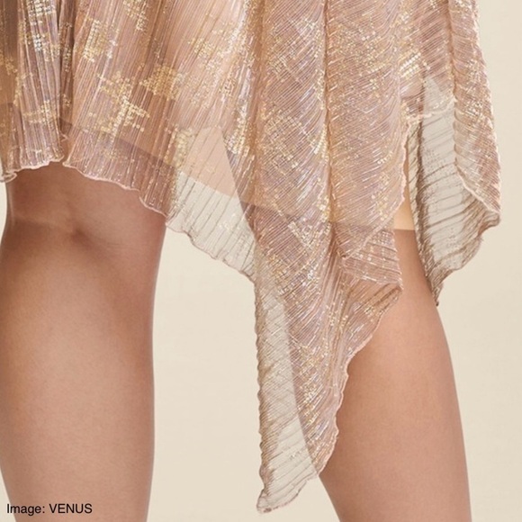 VENUS Rose Gold Hanky Hems Asymmetrical Handkerchief Hem Shimmer Dress Size 16 - Picture 5 of 16